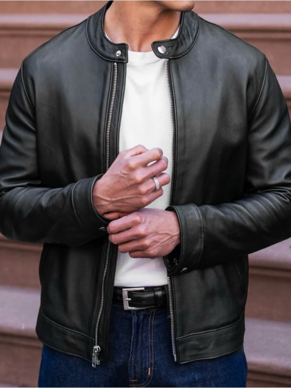 Thursday Boot Company Black Leather Bomber Racer Jacket - Picture 2 of 4